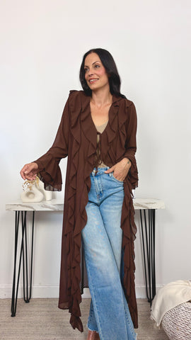 Blusa Volantes Larga Chocolate Blusa Volantes Larga Chocolate