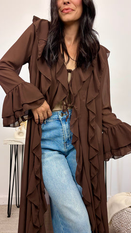 Blusa Volantes Larga Chocolate Blusa Volantes Larga Chocolate