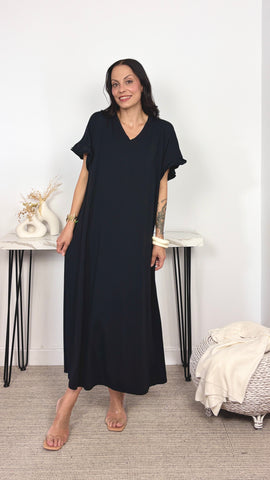 Vestido Manga Volante Negro Vestido Manga Volante Negro