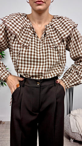 Blusa Vichy Cuello Marrón Blusa Vichy Cuello Marrón