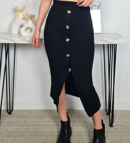 Falda de Punto Botones Negro Falda de Punto Botones Negro