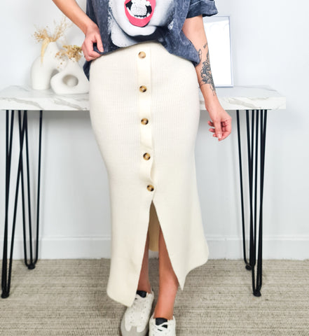 Falda de Punto Botones Crudo Falda de Punto Botones Crudo