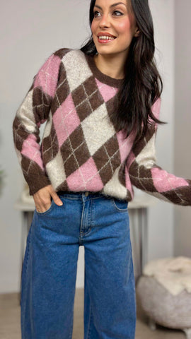 Jersey Rombos Rosa/Marrón