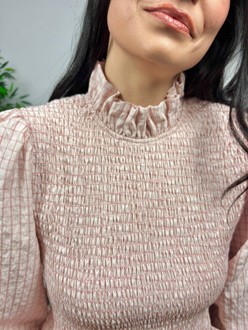 Blusa Cuadros Nido de Abeja Rosa