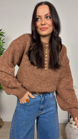 Jersey Botones Corazón Marrón