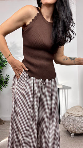 Pantalón Vichy Bombacho Marrón