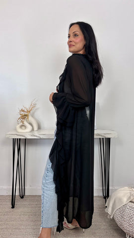 Blusa Volantes Larga Negro