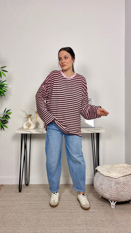 Camiseta Rayas Oversize Marrón/Rosa