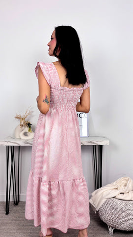 Vestido Rayas Midi Coral