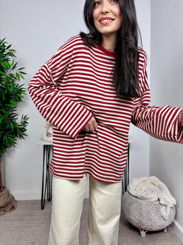 Camiseta Rayas Oversize Burdeos