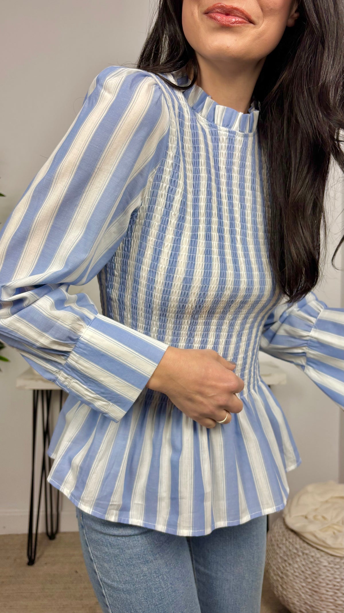 Blusa Nido de Abeja Rayas Azul