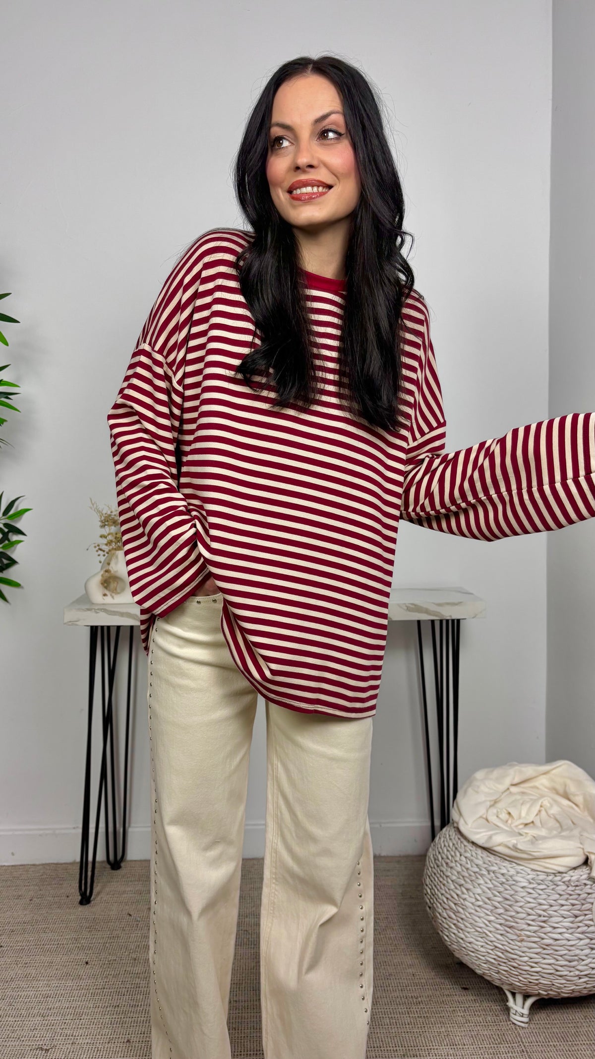 Camiseta Rayas Oversize Burdeos