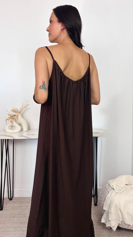 Vestido Piedras Escote Chocolate