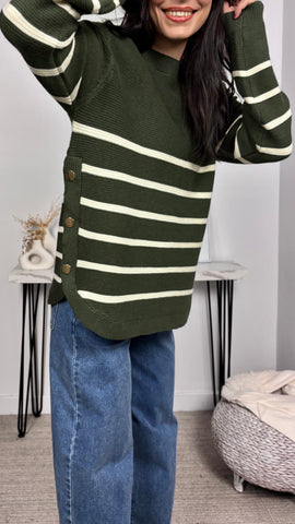 Jersey Rayas Botones Decorativos Verde