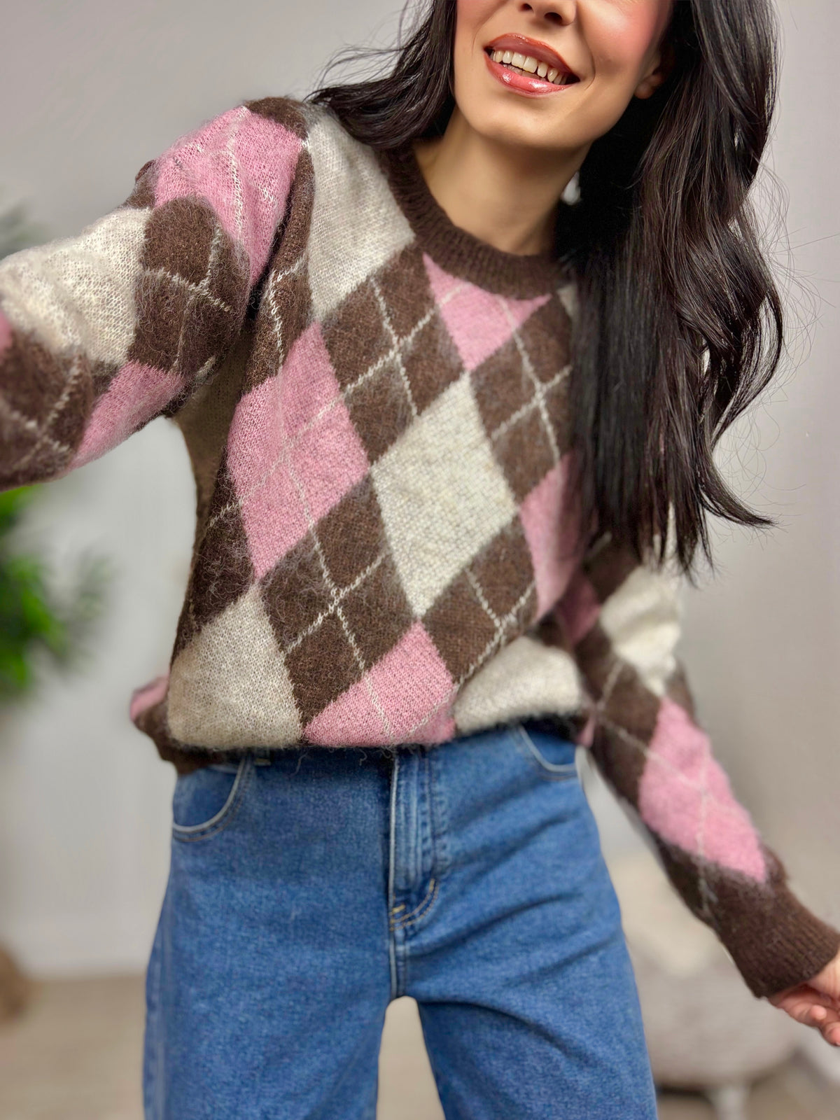 Jersey Rombos Rosa/Marrón