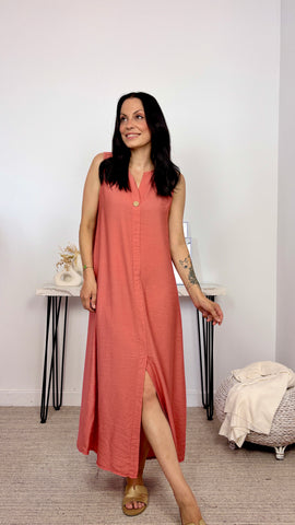 Vestido Básico Botón Teja