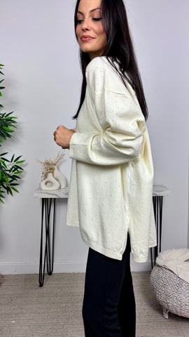 Jersey Strass Cuello Pico Crudo