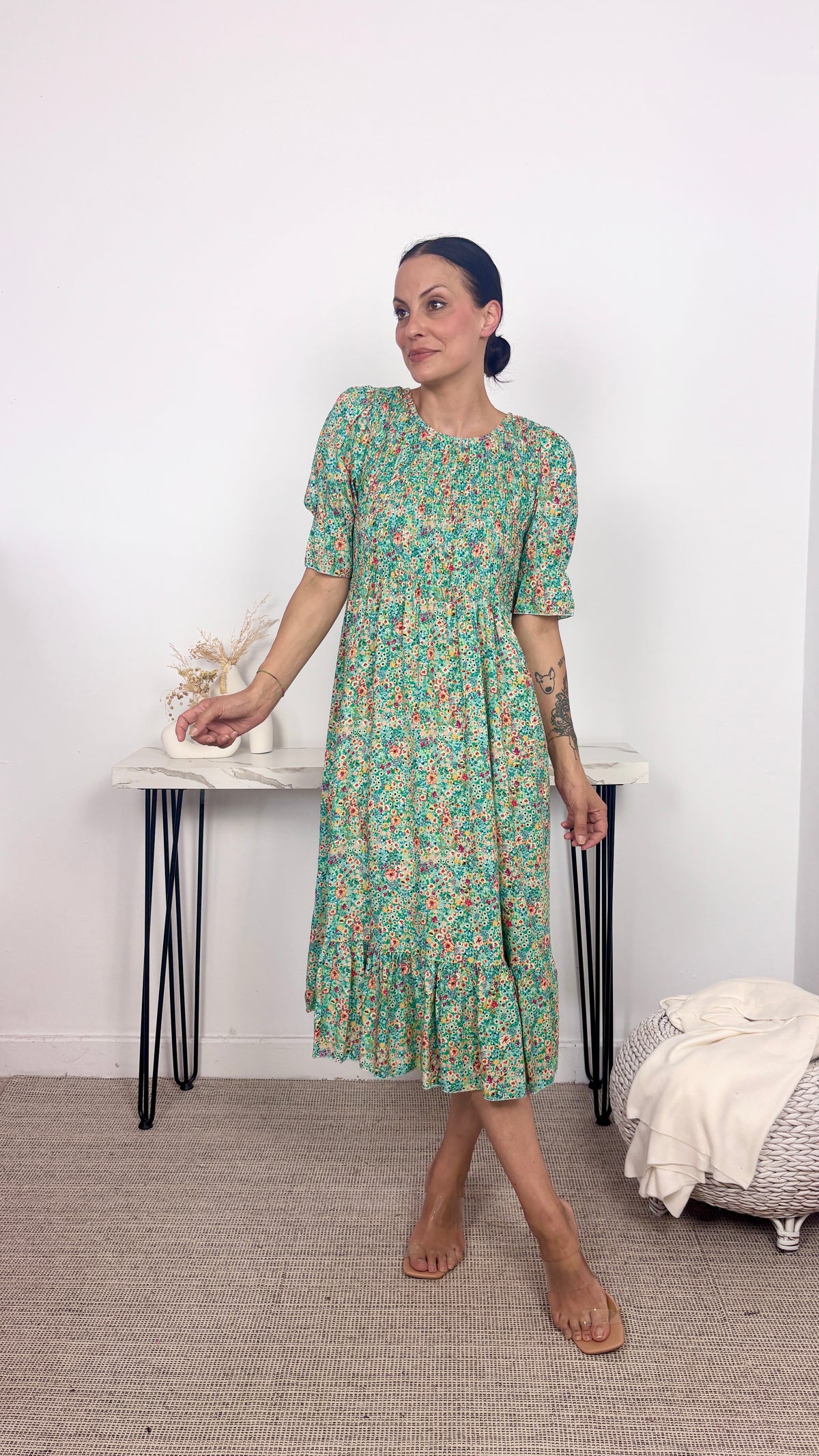 Vestido Estampado Midi Aguamarina