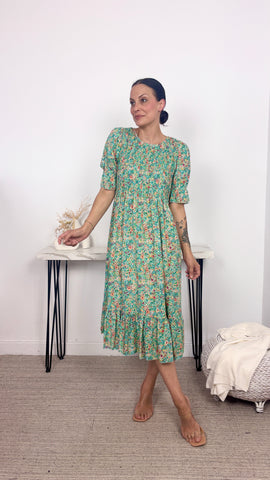 Vestido Estampado Midi Aguamarina