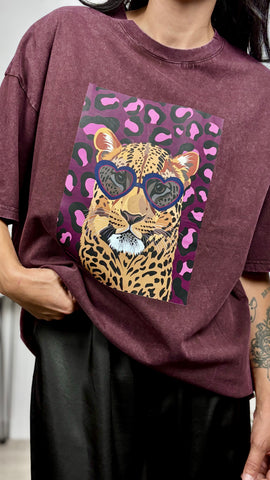 Camiseta Leopardo Granate Delavado