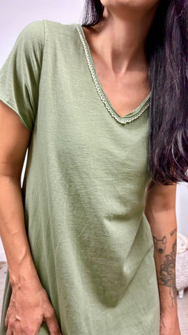Vestido Basic Algodon Volante Brocado Caqui