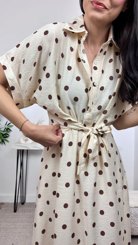 Vestido Nudo Lunares Beis