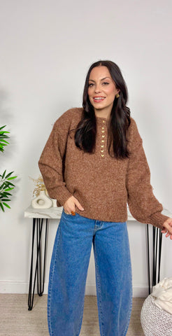 Jersey Botones Corazón Marrón