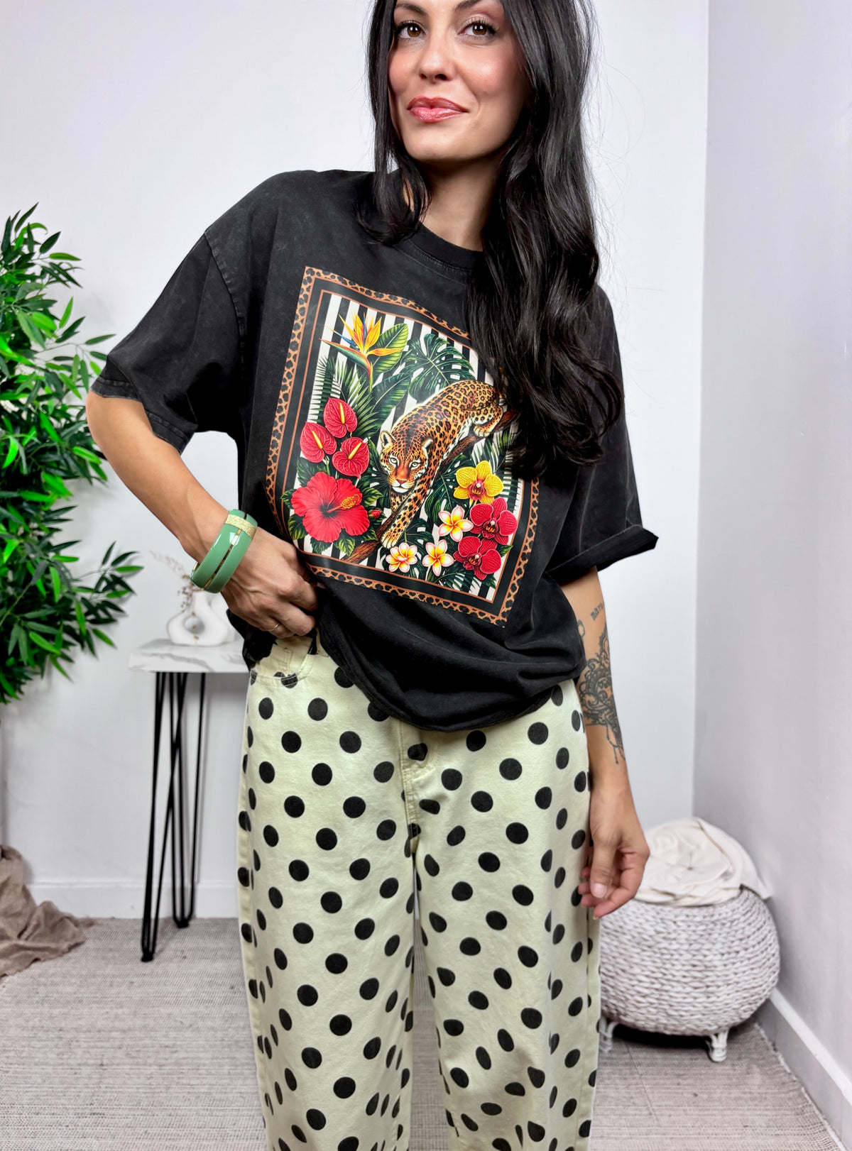 Camiseta Leopardo Gris Delavado