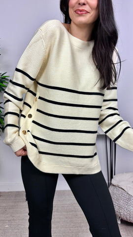 Jersey Rayas Botones Decorativos Crudo