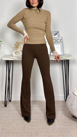 Pantalón Elástico Flare  Marrón