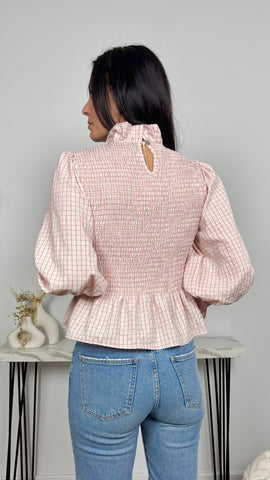 Blusa Cuadros Nido de Abeja Rosa