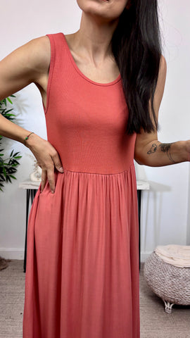 Vestido Basic Bimateria Teja