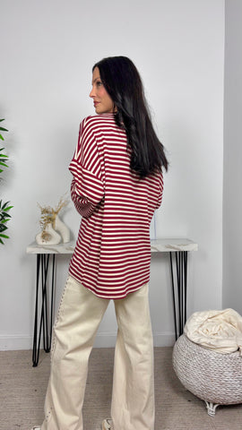 Camiseta Rayas Oversize Burdeos