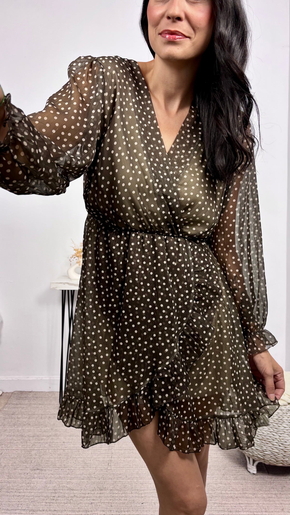 Vestido Gasa Topos Chocolate