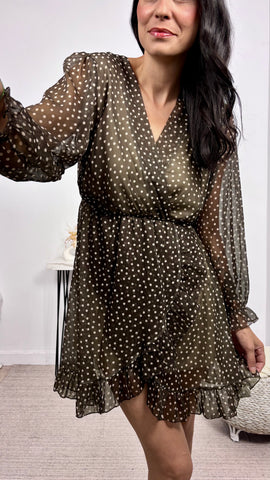 Vestido Gasa Topos Chocolate