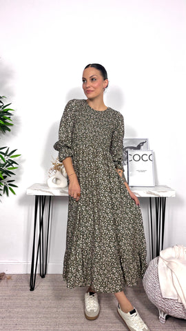 Vestido Nido de Abeja Caqui