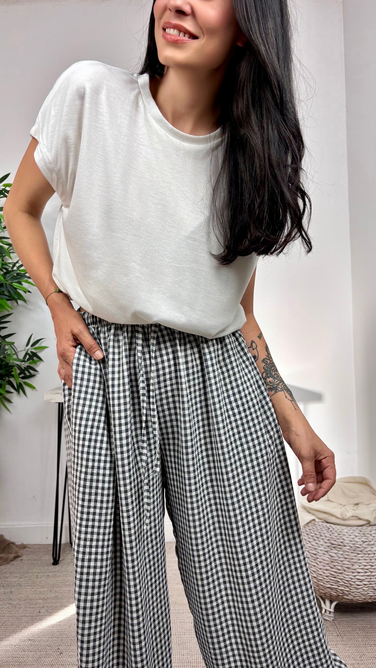 Pantalón Vichy Bombacho Negro