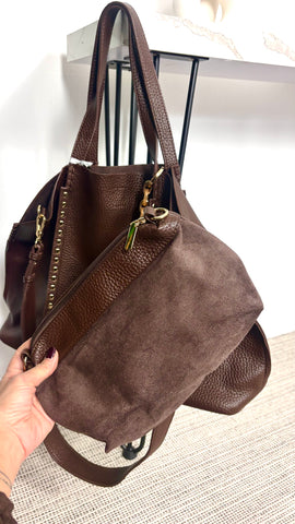 Bolso Shopper Tachuelas Café