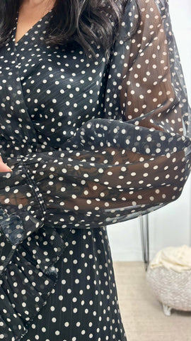 Vestido Gasa Topos Negro