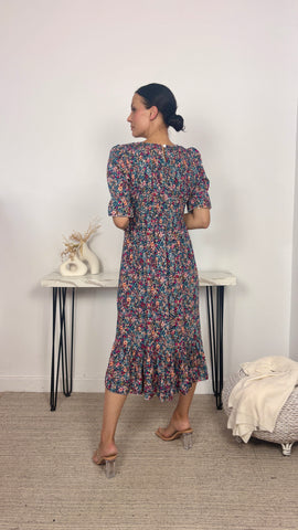 Vestido Estampado Midi Marino