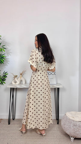 Vestido Nudo Lunares Beis