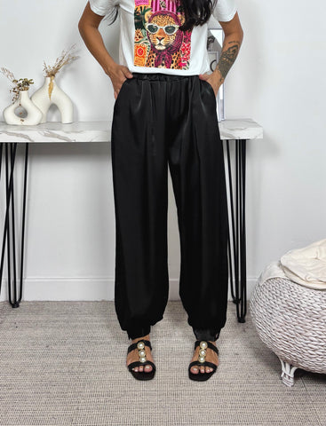 Pantalón Bombacho Satén Negro