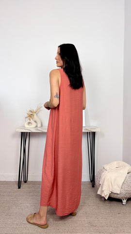 Vestido Básico Botón Teja
