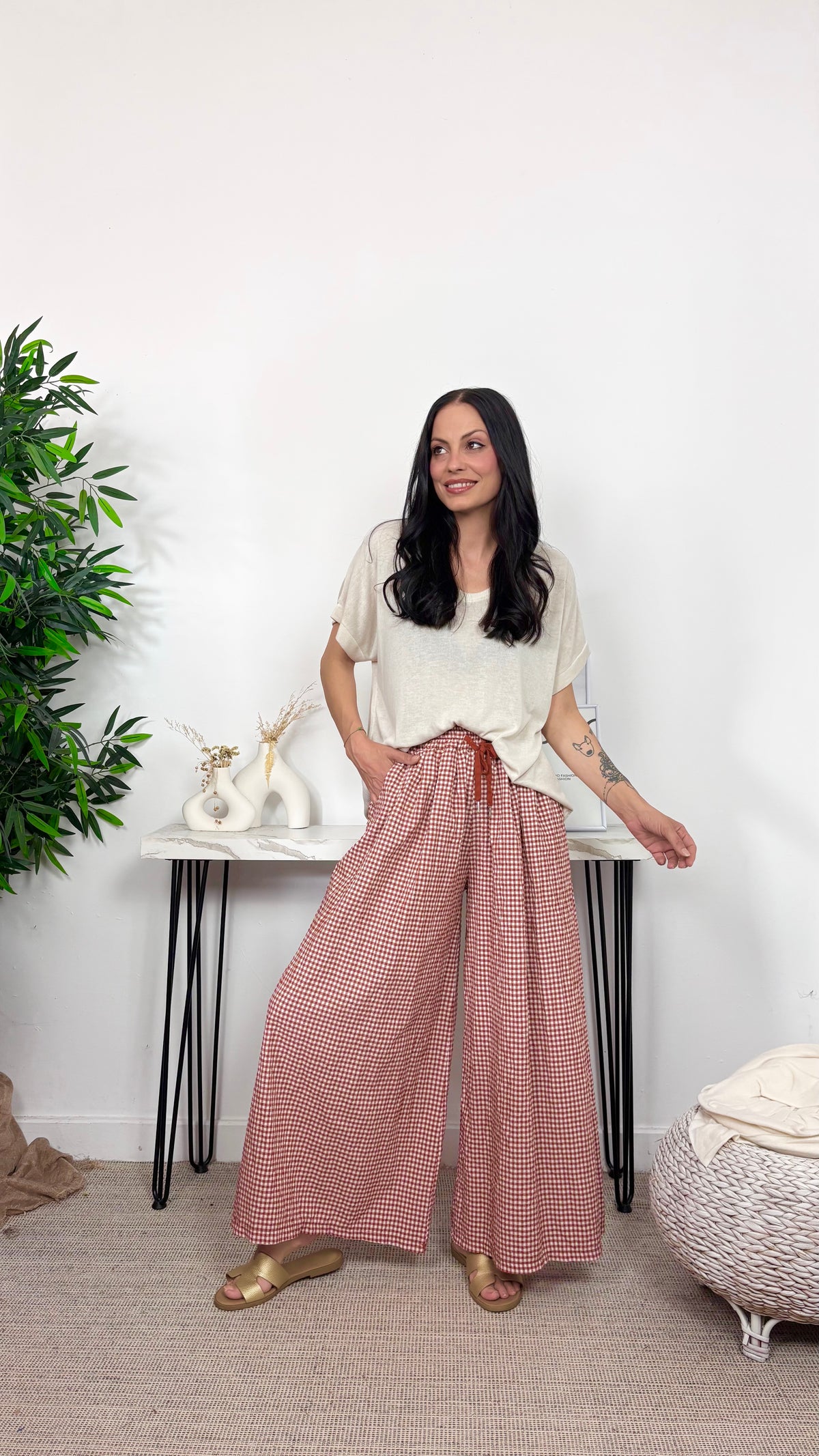 Pantalón Vichy  Teja