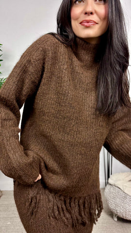 Conjunto Falda Flecos Marrón