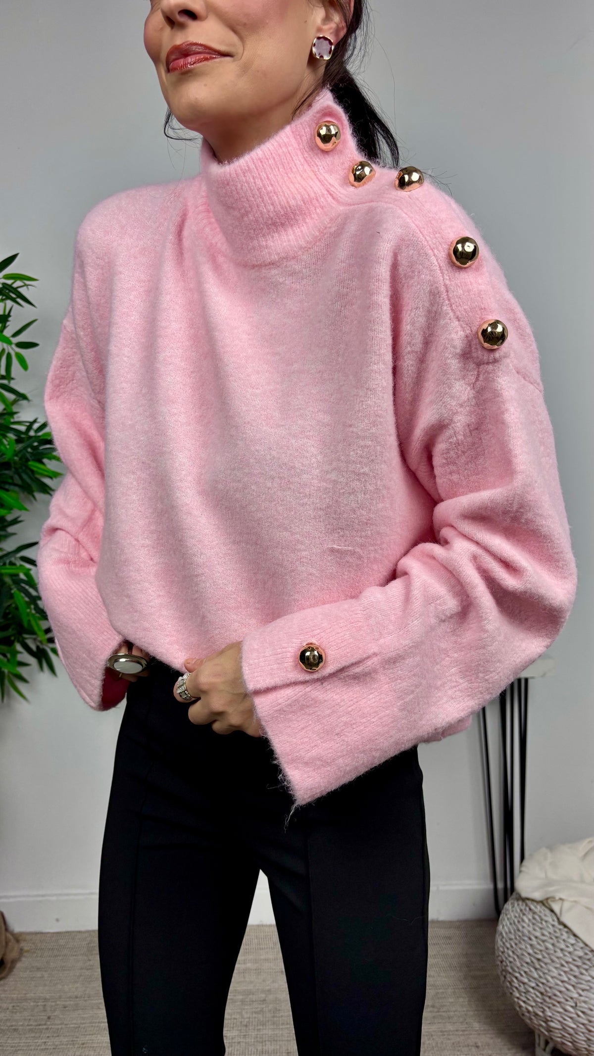 Jersey Botones Cuello Rosa