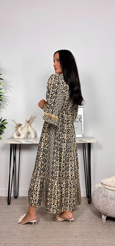 Vestido Seda India Beis/ Negro