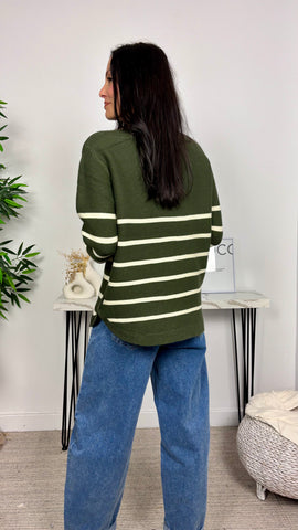 Jersey Rayas Botones Decorativos Verde