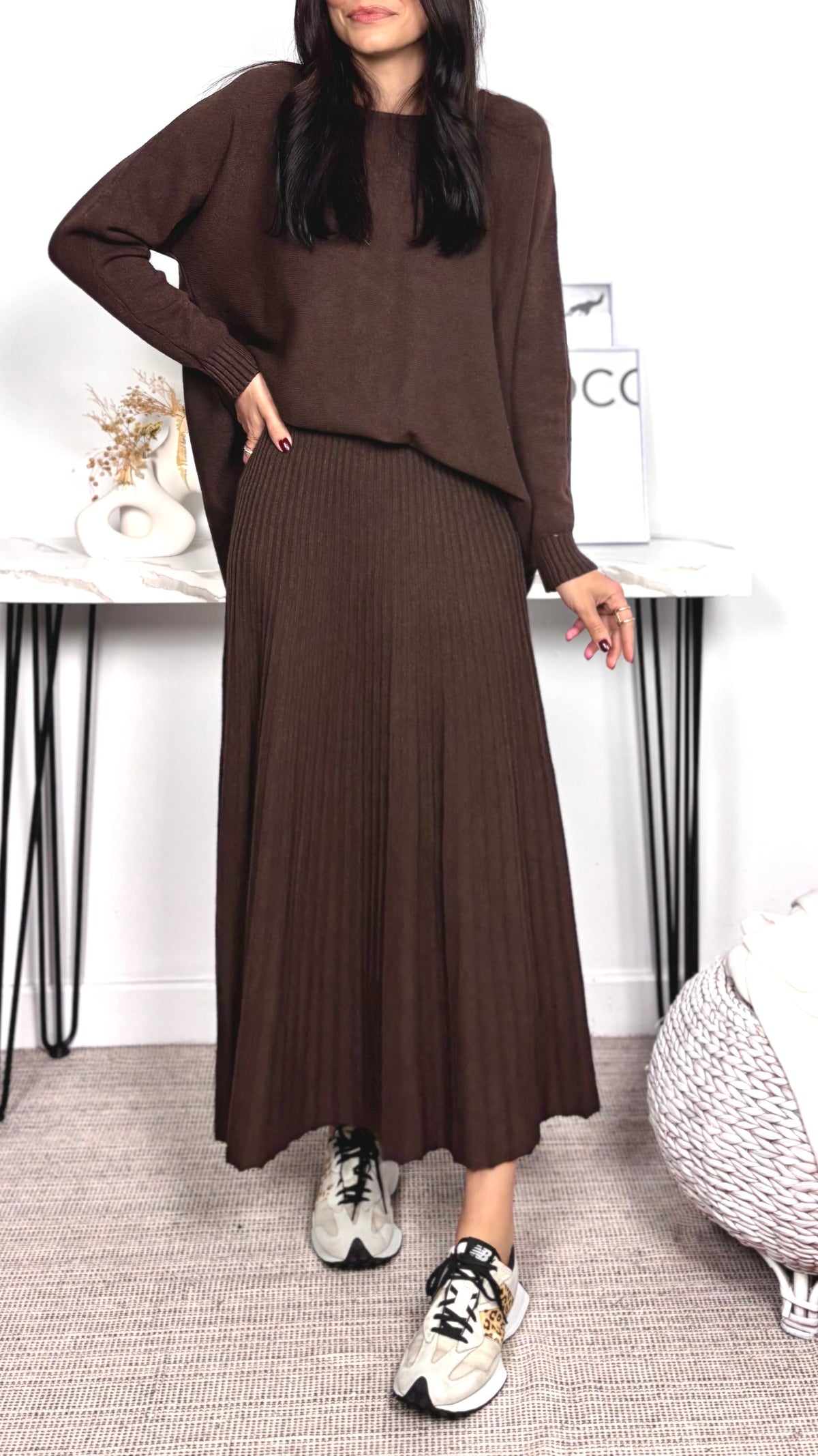 Falda Tablas Punto Marrón