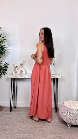 Vestido Basic Bimateria Teja